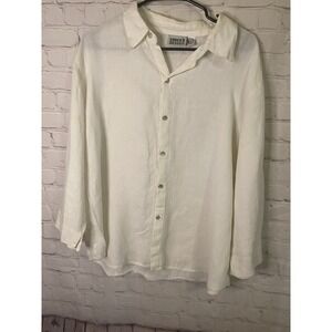 Linen Cotton White Long Sleeve Shirt Lagenlook Comfort Size XL